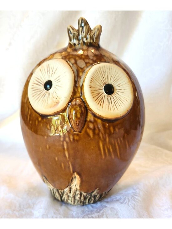 Unknown Other - Vintage 1970s Ceramic Owl Figurine Variegated Glaze Earth Tones Home Decor